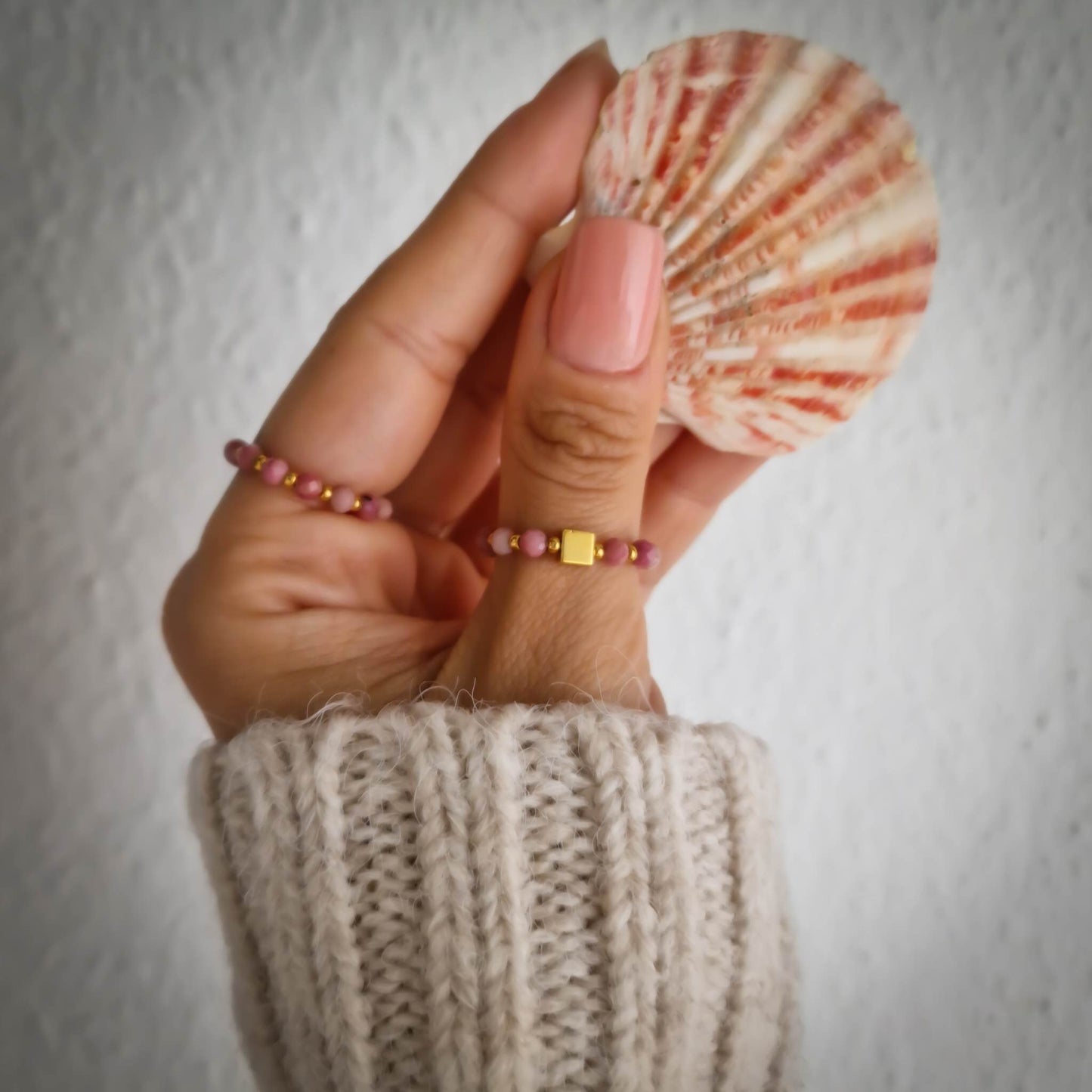 Boho Queen Ring, Rhodonit und Hämatit